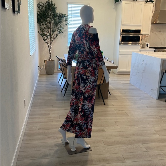 NY Collection Multicolor Floral Cold Shoulder Jumpsuit - Picture 2 of 7